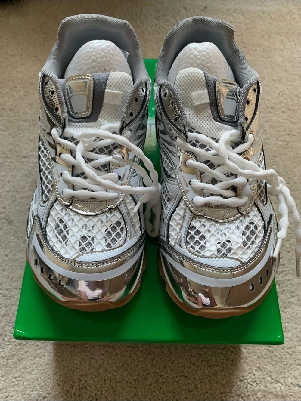 Bottega Veneta White & Silver Mesh Trail Sneakers